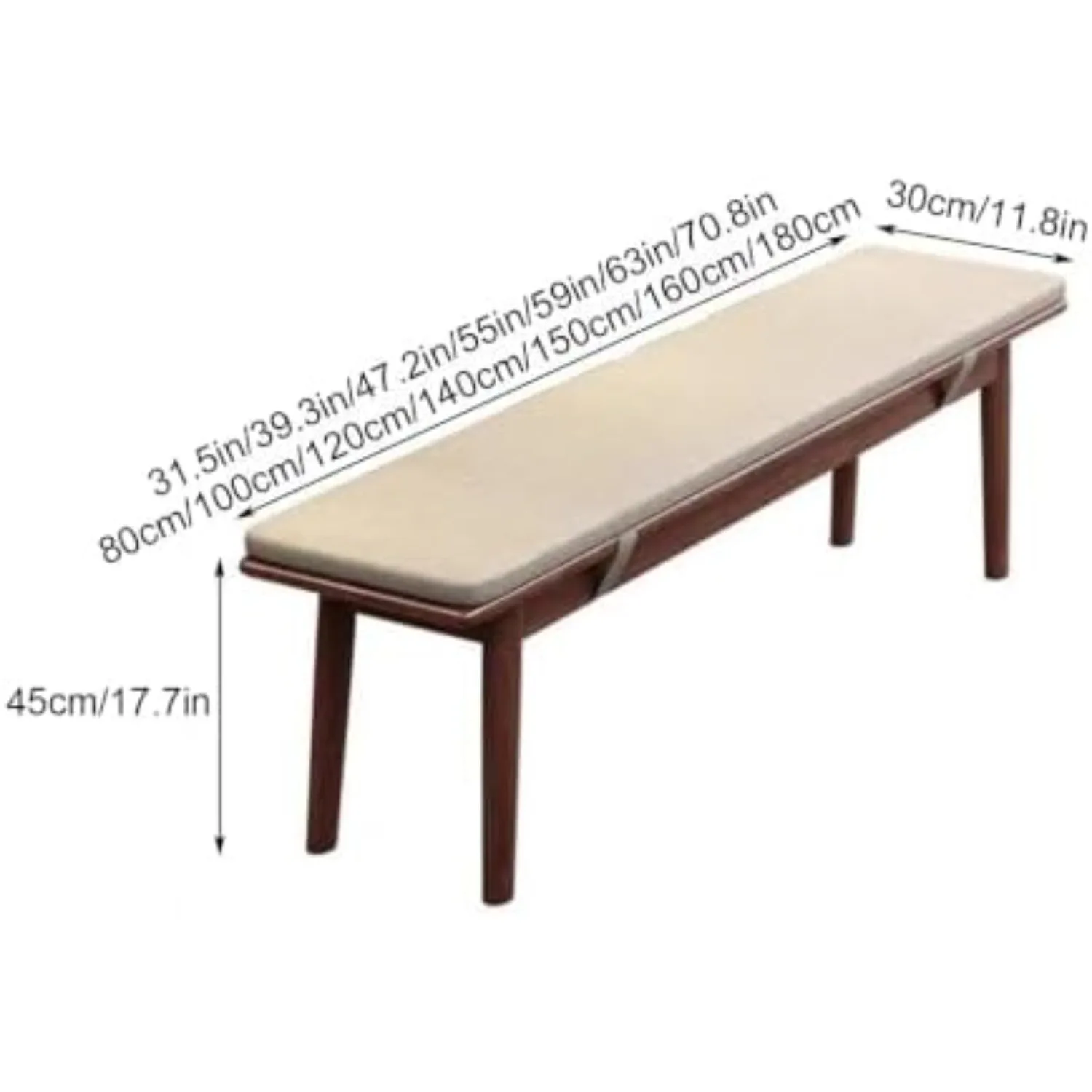 Narrow Rubber Wood Bench, Modern Dining Stool with Soft Cushion, Capacity 1100lbs, Easy to Assemble, for Dining Room