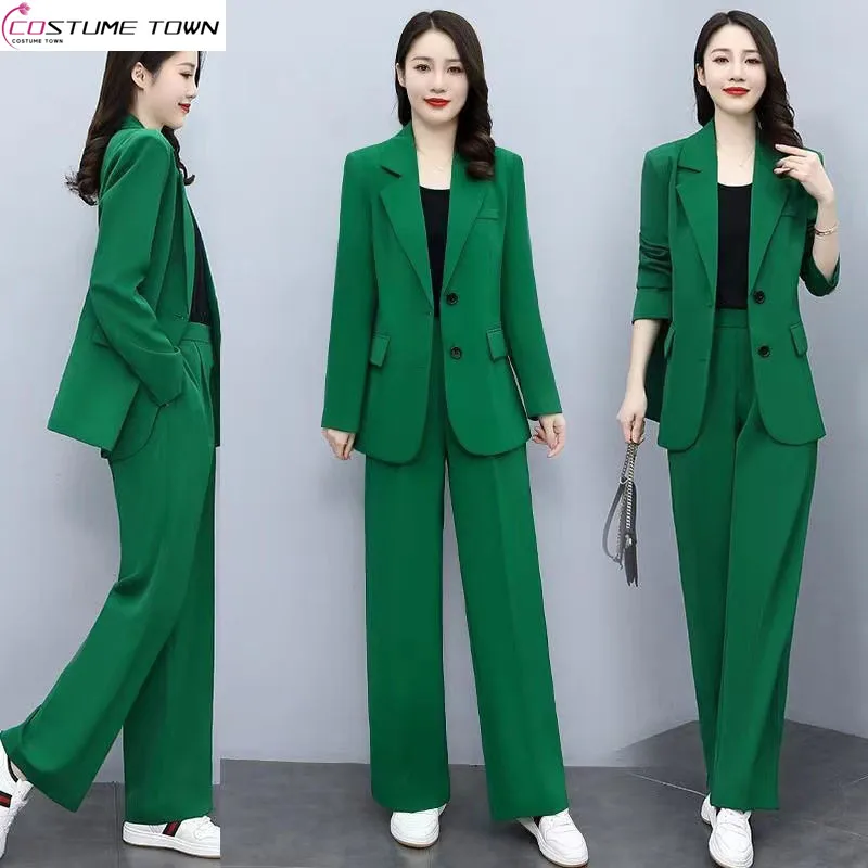 Women's Set 2023 Spring and Autumn New Korean Version Small Fragrant Suit Professional Royal Sister Wide Leg Pants Two Piece Set