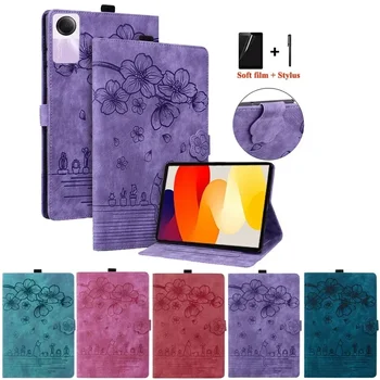 Funda para tableta Xiaomi Redmi Pad SE, carcasa magnética en relieve con bonito gato y flor, parte trasera de silicona para Xiaomi Redmi Pad SE, funda de 11 pulgadas