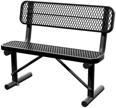 4 Feet Heavy Duty Metal Park Bench for Outside, Outdoor Bench with Backrest & Portable Frame, Commercial Benches for