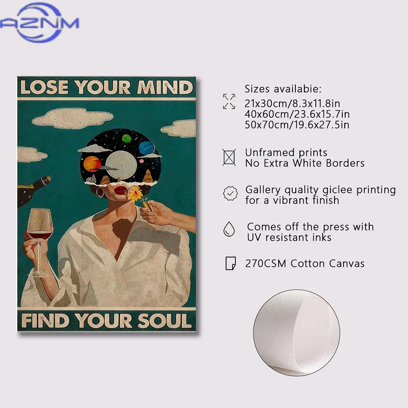 AZNM Lose Your Mind Find Your Soul Print Poster Vintage Posters Music-Inspired Wall Art Retro Poster Prints Living Room Bedroom
