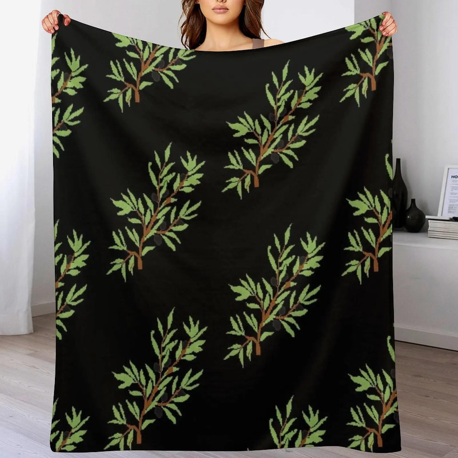 

Olive Branch in Black Throw Blanket Thermals For Travel Travel Blankets For Baby Soft Beds Blankets