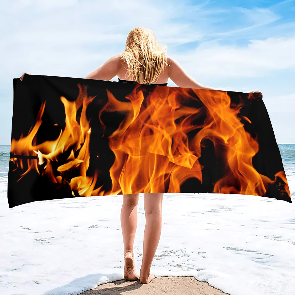 Flames Burning Fire Soft Beach Quick-Drying Bath Towel Large Absorbent Towel Blanket Suitable for Outdoor Travel Camping Yoga