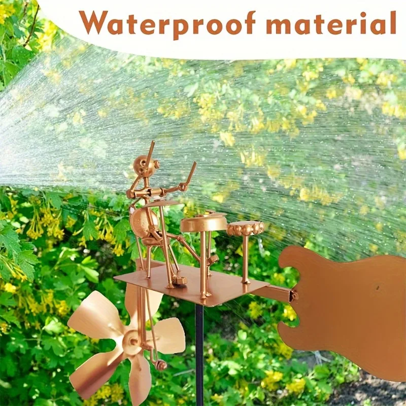 Handcrafted Metal Drummer Windmill Percussion Instrument Music Statues,Rock Art Drummer Courtyard Lawn Garden Decor Windmills