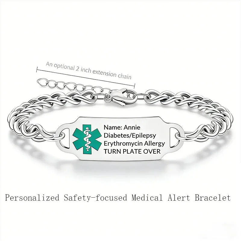 

Personalized Medical Alert Bracelet Custom Engraved Medical Info Stainless Steel Practical Safety Jewelry for Emergency