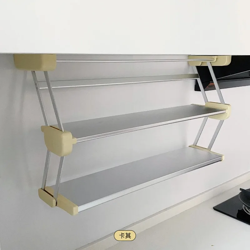

‌Pull-Down Cabinet Organizer - Foldable Kitchen Shelf with Silicone Mat, Space-Saving for Cooking, Durable Hanging Rack