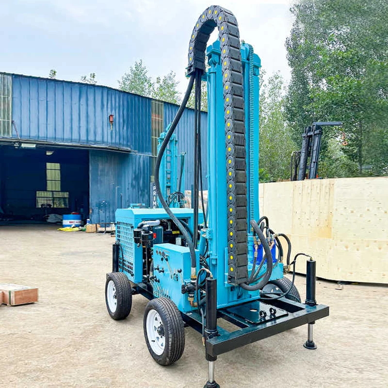 محرك الديزل المحمول آلة حفر آبار المياه الهوائية الدوارة مع عجلة