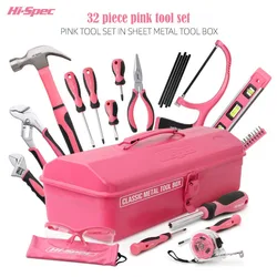 32PCS Multifunctional Tools Set Organizer for Home Pink Professional Steel Tool Chest Full of Tools Women Storage Hardware