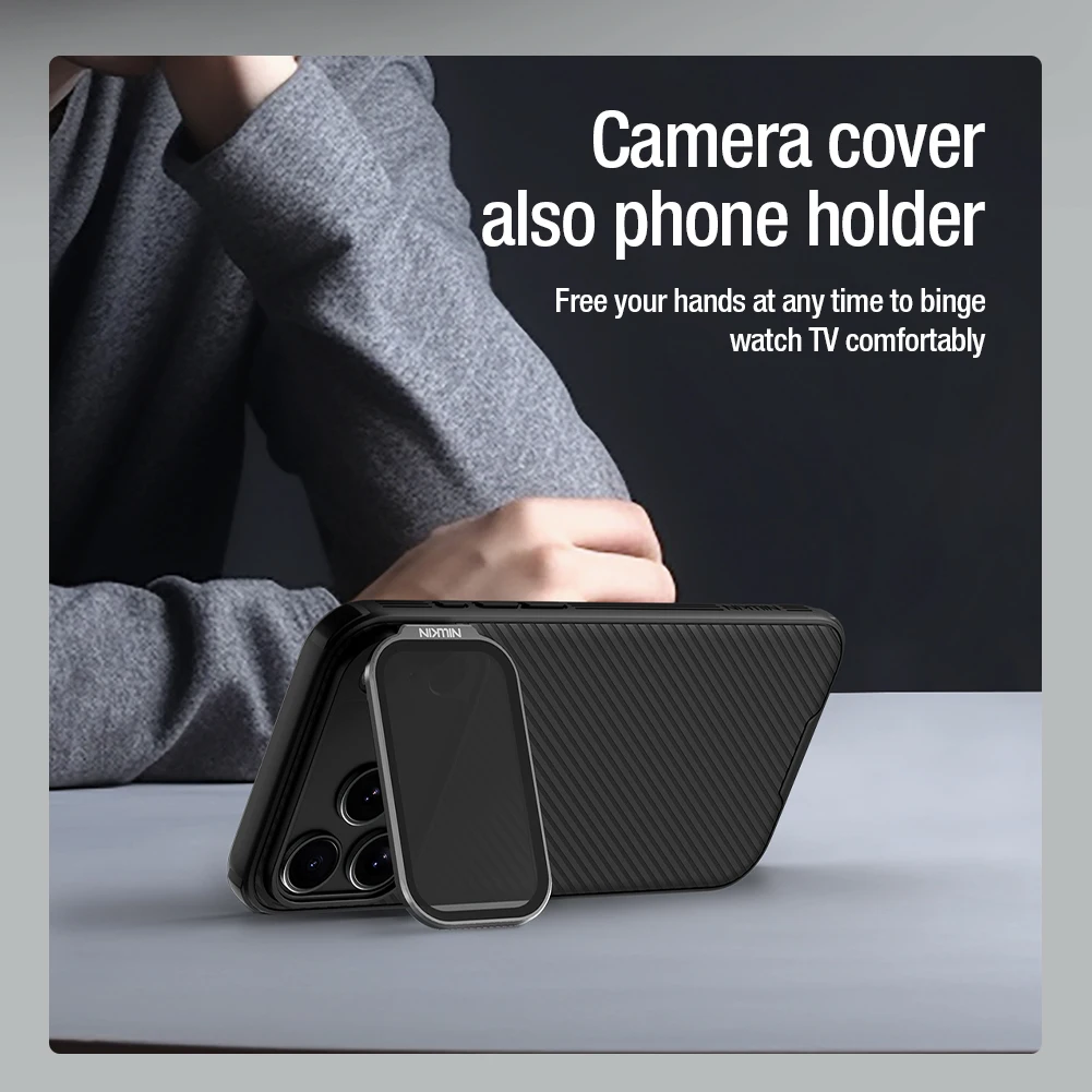Etui Magsafe NILLKIN CamShield Prop z składaną osłoną obiektywu i podstawką do iPhone'a 18/17 Pro Max/18/17 Pro — zdjęcie produktu 5