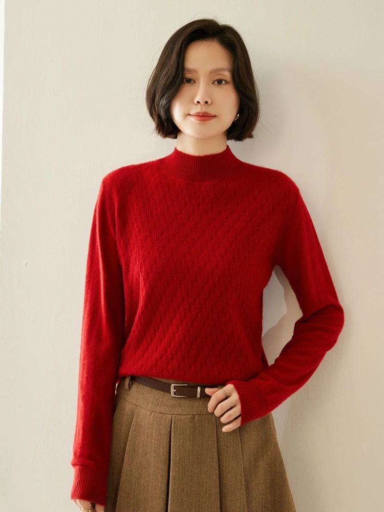 

New Women's 100% Cashmere Sweater Mock Neck Long Sleeve Pullover Autumn Winter Basic Cashmere Knitwear Soft Warm Female Clothing