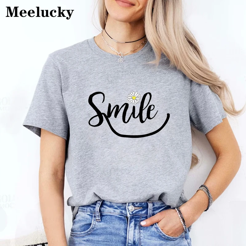 T-shirts Clothes for Women Cute Smile Print Women Kids Tshirts Aesthetic Hippie Positive T Shirts Tops