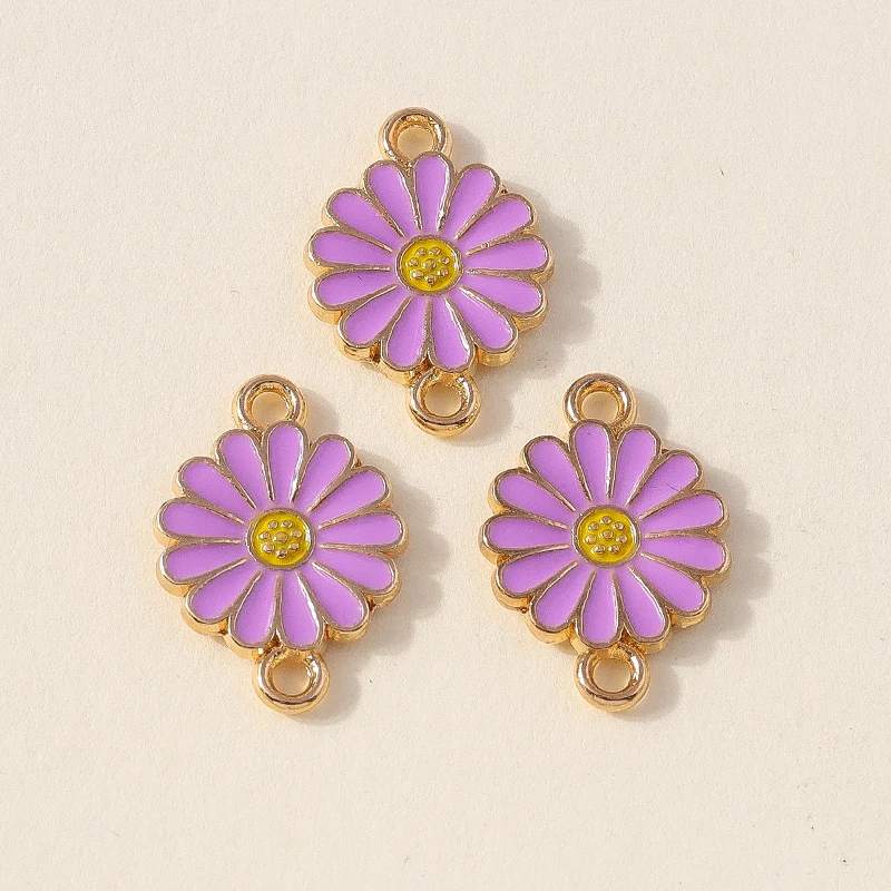 Leslie 10 Stück doppelseitige bunte Gänseblümchen-Blumenanhänger mit zwei Löchern für die Schmuckherstellung, Armband, Halskette, DIY-Schlüsselanhänger – Detail 18