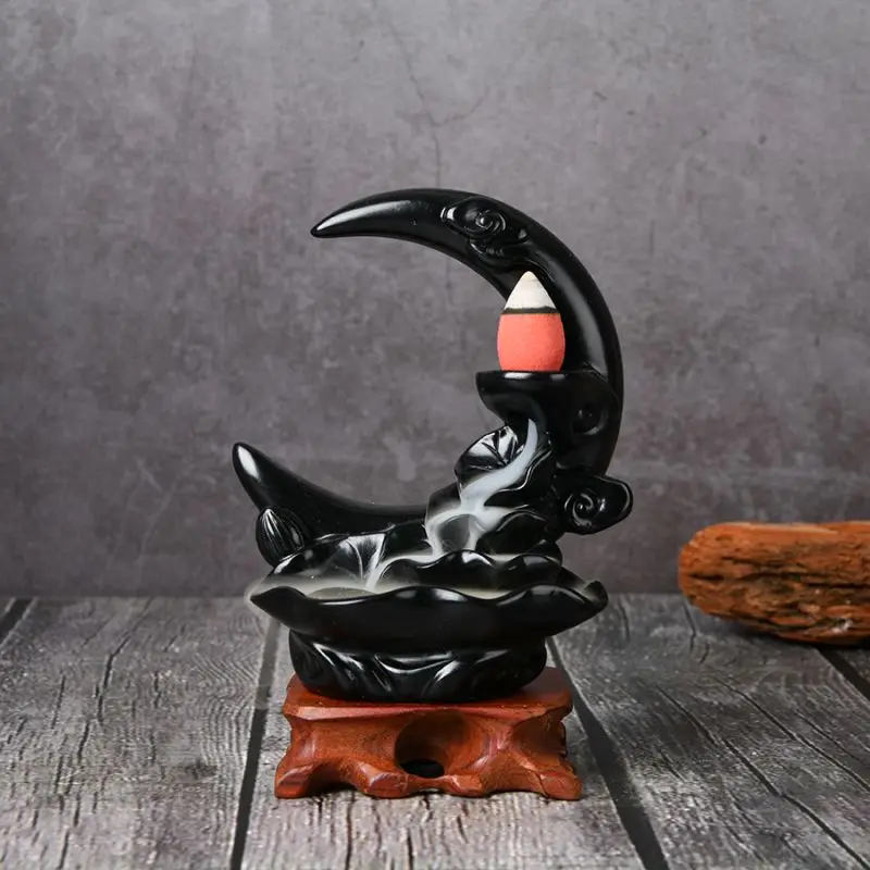 Moon shaped incense burner, reflux incense stand, incense waterfall fountain, handmade incense burner suitable for home zen