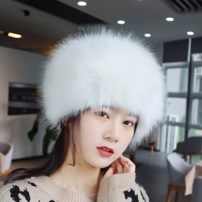 Women Lady Russian Tick Fluffy imitation Fox Fur Hat Headband Winter Earwarmer Ski Hat Female Hats For Autumn winte Rlight Beige