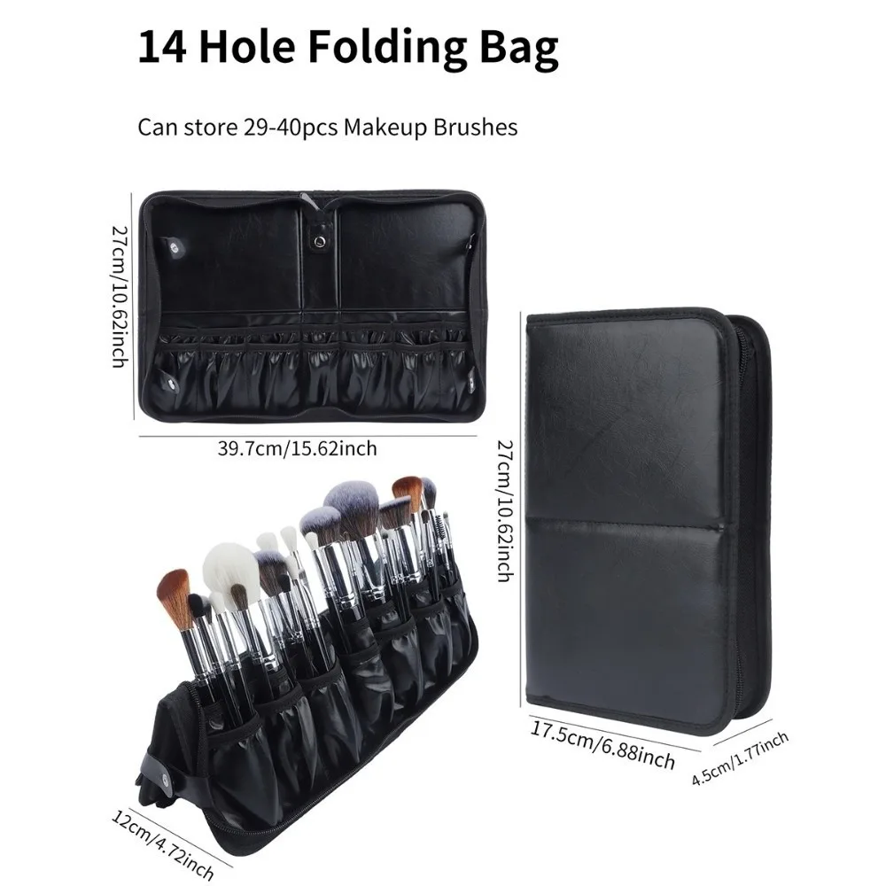 Folding Professional Cosmetic Brushes Bag Lightweight Large Capacity Upright Makeup Brush Bag Water-resistant Multifunctional
