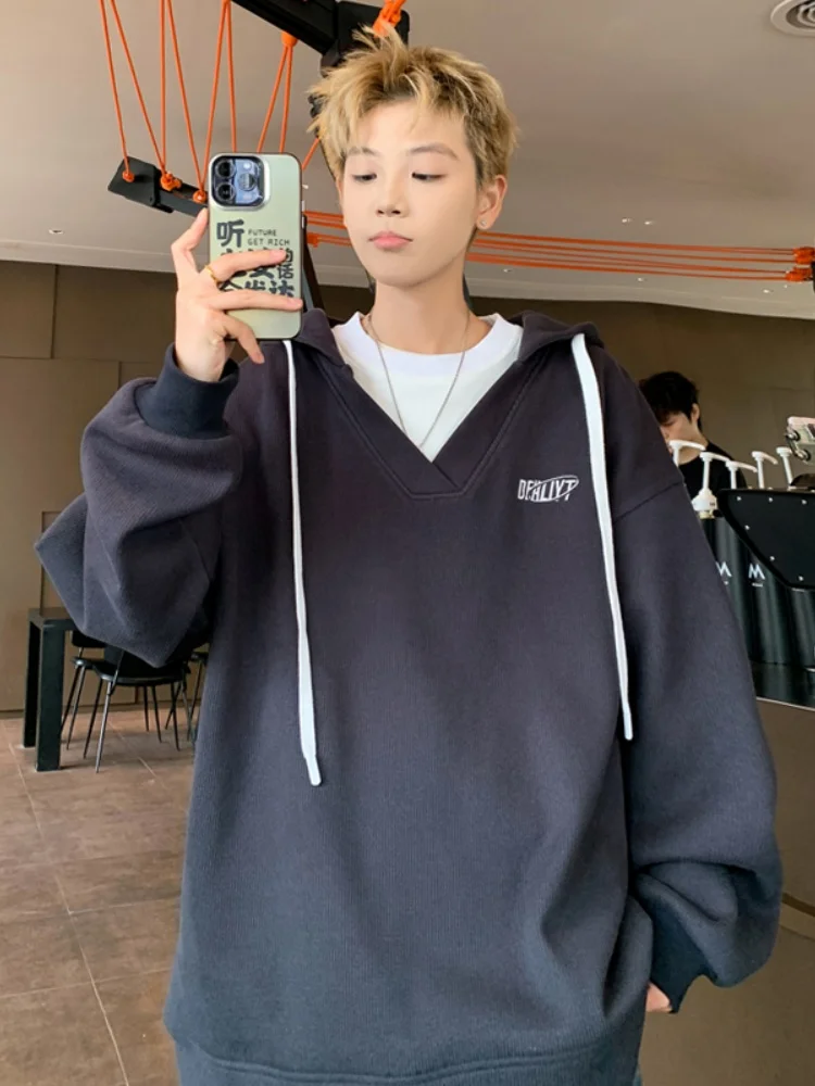 

Spring Autumn Men's Hoodie Fake Two-Piece Hard And Stiff Embroidered Casual Wear for Teens And Youth Trendy Streetwear