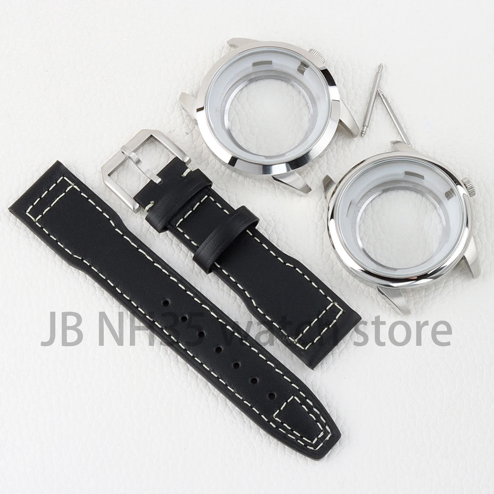 

Silver NH35 42.7mm Watch Case Stainless Steel Leather Strap for Mark XX NH35/NH36 Automatic Movement 36mm Dial 100M Waterproof