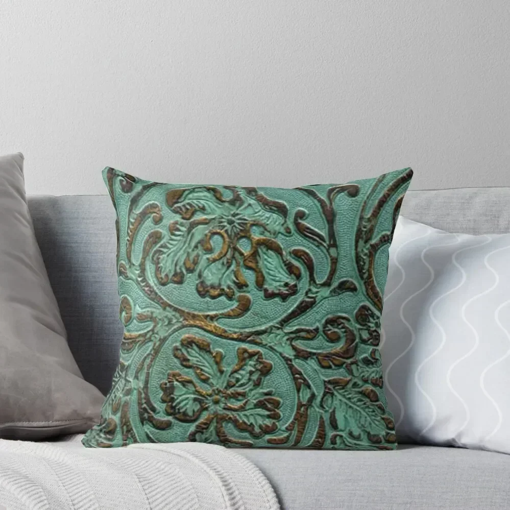 

Aqua Flowers Tooled Leather Pattern Throw Pillow covers for pillows home decor items pillow