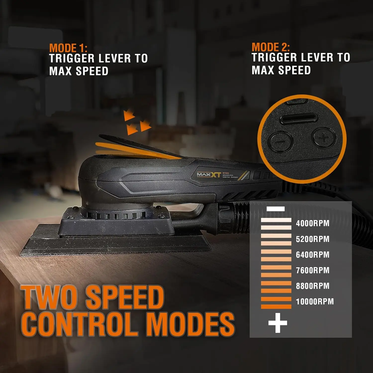 Brushless Sheet Sander Electric 3mm Orbital 350W 3A Multi-function 10000RPM Variable Speed Corded Orbital Sanders Machine with 1