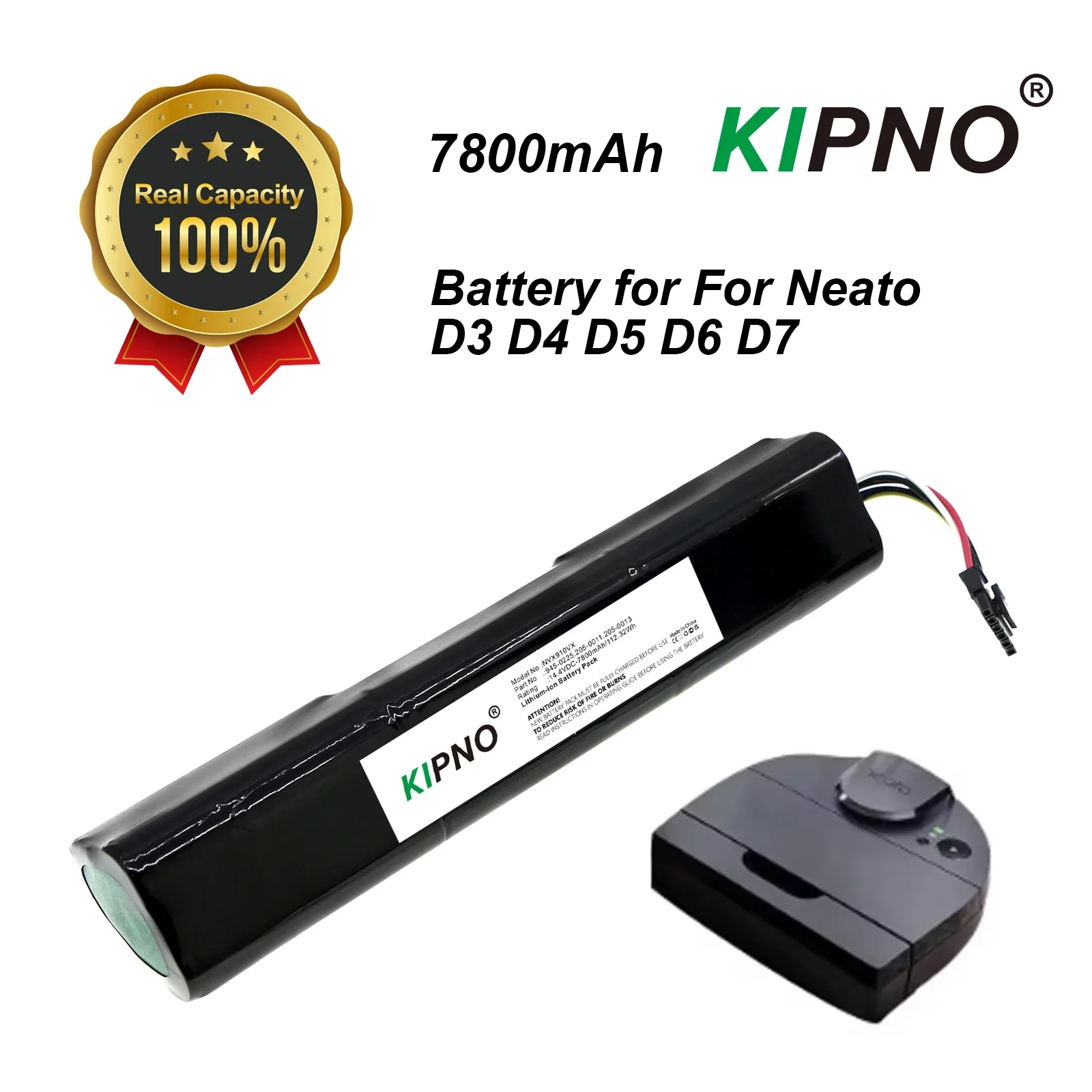 

KIPNO Replacement Battery For Neato D3 D4 D5 D6 D7 Robotic Vacuum Cleaners 14.4V 6500mAh Li-Ion Battery,Part Number: 945-0225