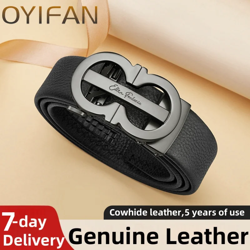 Luxury Genuine Leather Belt Men\'s Casual Dress Belt Cowhide Automatic Ratchet Belt for men Jeans Pants Waistband