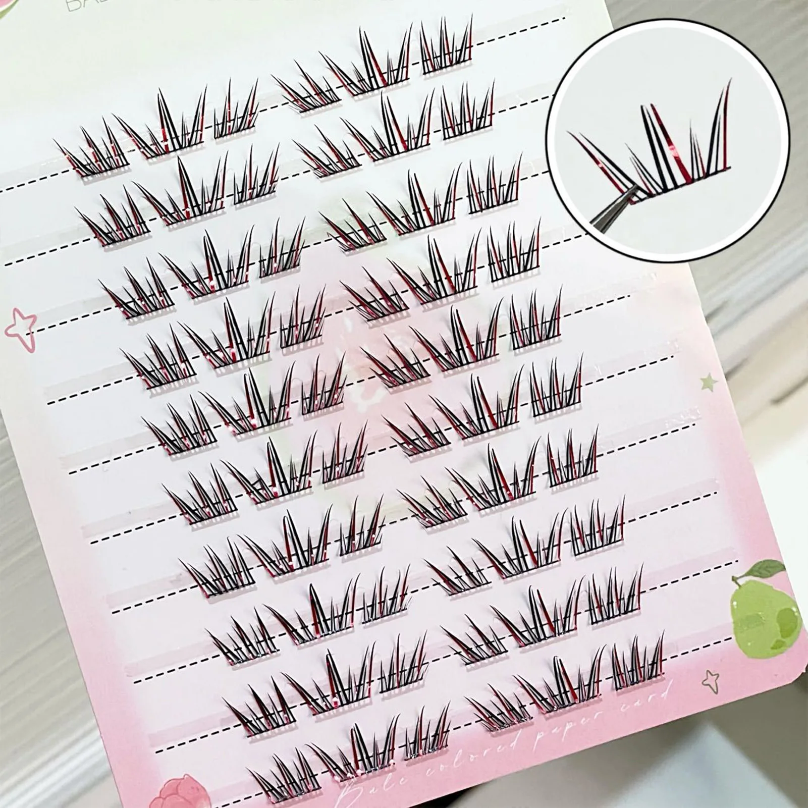 Bunte dunkelrote falsche Wimpern, DIY-Wimpernverlängerung, natürlicher Look, dünne, flauschige, individuelle Wimperncluster, Cos-Make-up-Werkzeug