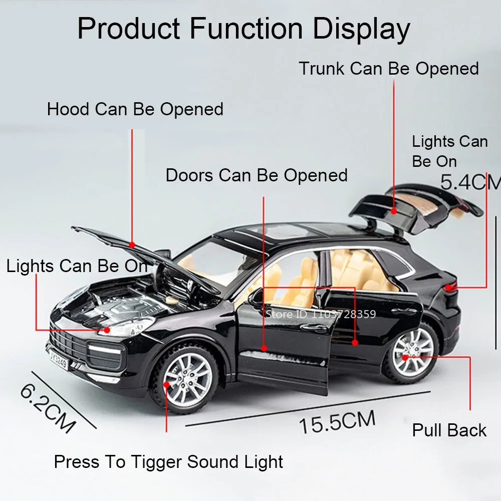 1:32 Cayenne Panamera modelos de coches de juguete en miniatura aleación Diecast sonido luz puertas abiertas tirar hacia atrás ornamento vehículos para niños regalos
