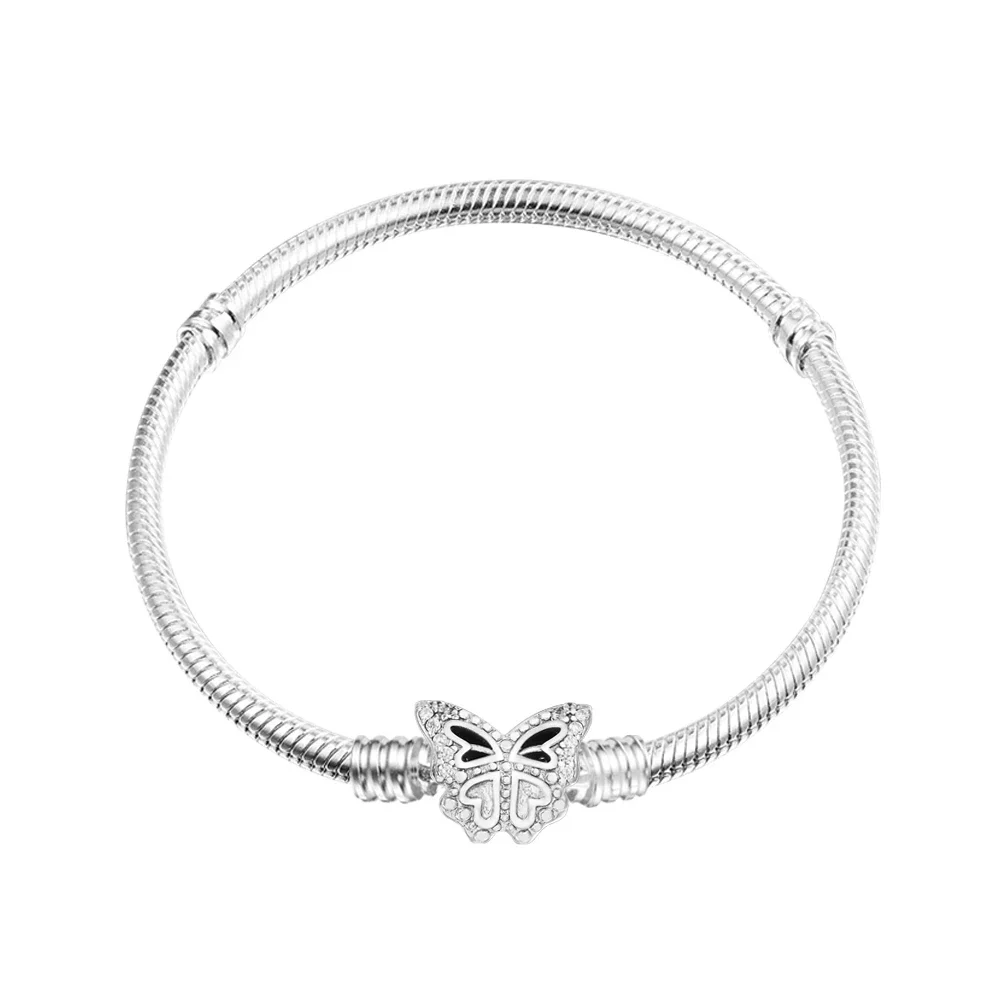 

Moments Butterfly Clasp Snake Chain Bracelets Fits European Bead Sterling Silver Jewelry Wedding Bracelets For Jewelry Making