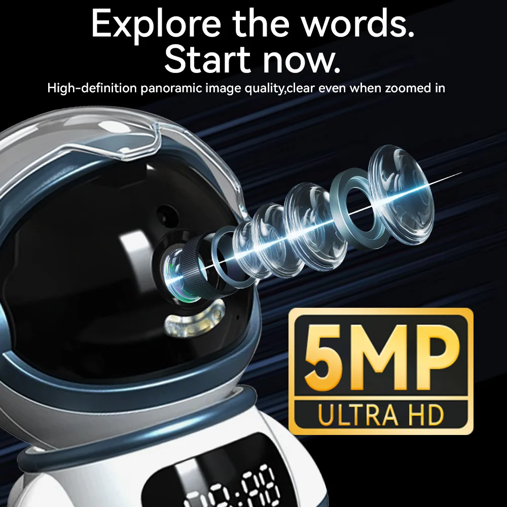 Tuya Smart 5MP PTZ WiFi Camera Indoor Astronaut Robot Baby Monitor Two Way Audio Motion Detection Night Vision for Pet