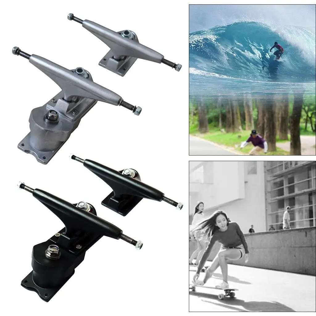 زوج واحد من شاحنات لوح التزلج مقاس 6.25 بوصة باللون الأسود/الفضي (شاحنتان) أجهزة تركيب البطانات لسطح اللوح الطويلة