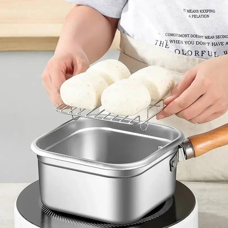 Poêle à frire carrée polyvalente en acier inoxydable, Portable, équipement de cuisine de Camping, Pot de friteuse pour