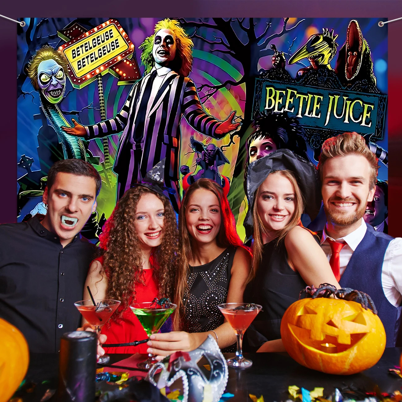 Beetlejuice Party Decoration Scary Creepy Halloween Photo Backdrop Classic Movie Role Beetlejuice Banner Horror Party Decoration