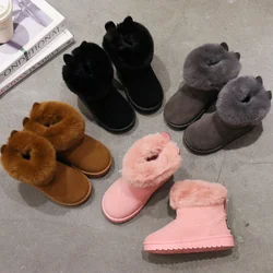 Kids Genuine Cowhide Snow Boots Winter Baby Soft Warm Cotton Shoes with Plush Boys Girls One Fur Suede Boots Princess Retro Boot