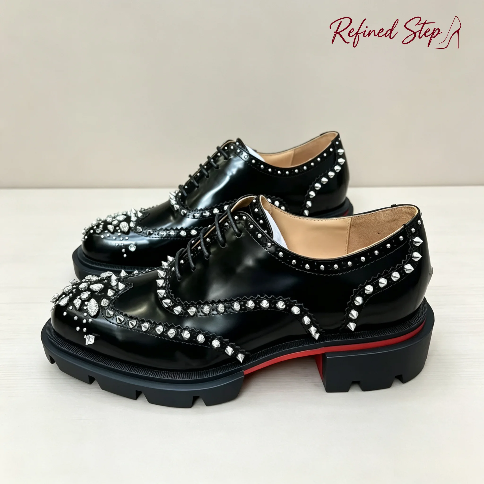 Men's Oxfords Business Dress Wedding Shoes Shiny Crystal Rivet Platform Leather Shoes Luxury Wedding Party Loafers