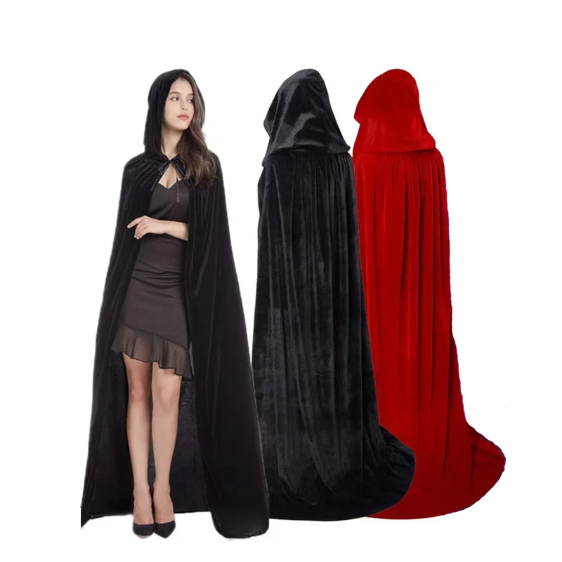 Capa con capucha para adultos de Halloween Grim Reaper para mujeres y hombres, capa larga de terciopelo de Navidad, capa de disfraz de vampiro