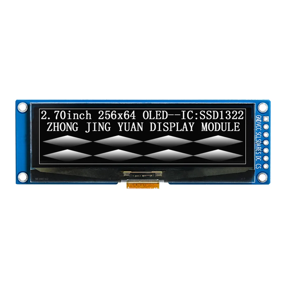 2.7 Inch OLED Monochrome LCD Display Module 256*64 Supports SPI 7Pin SSD1322 DC 3.3V With Pins Soldered / No Pins