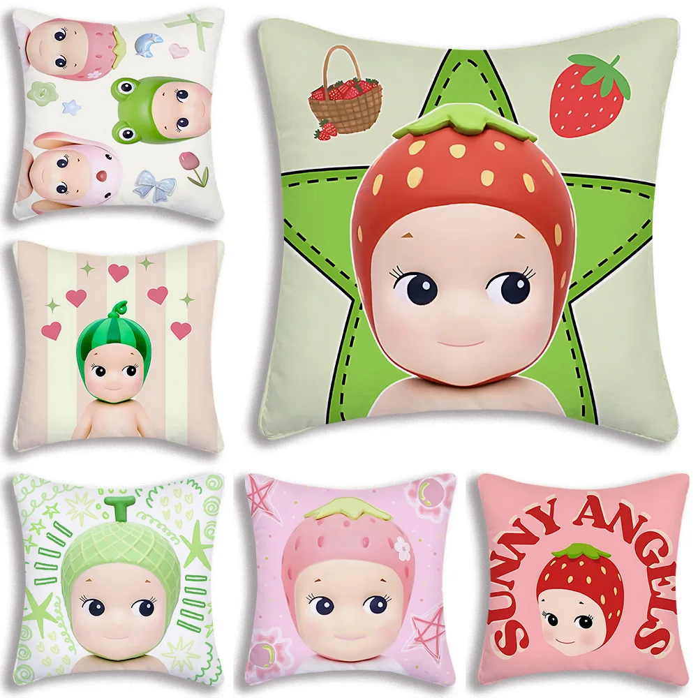 

Lovely S-Sonnys Angel Summer Fruits Pillow Covers Cartoon Sofa Decorative Home Double-sided Printing Short Plush Cushion Cover