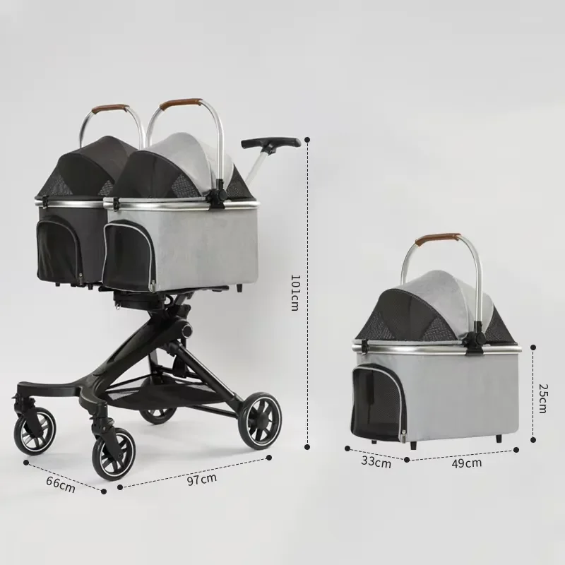 New Design Double 3 in 1 Dog Stroller White Twin for Cats and Dogs
