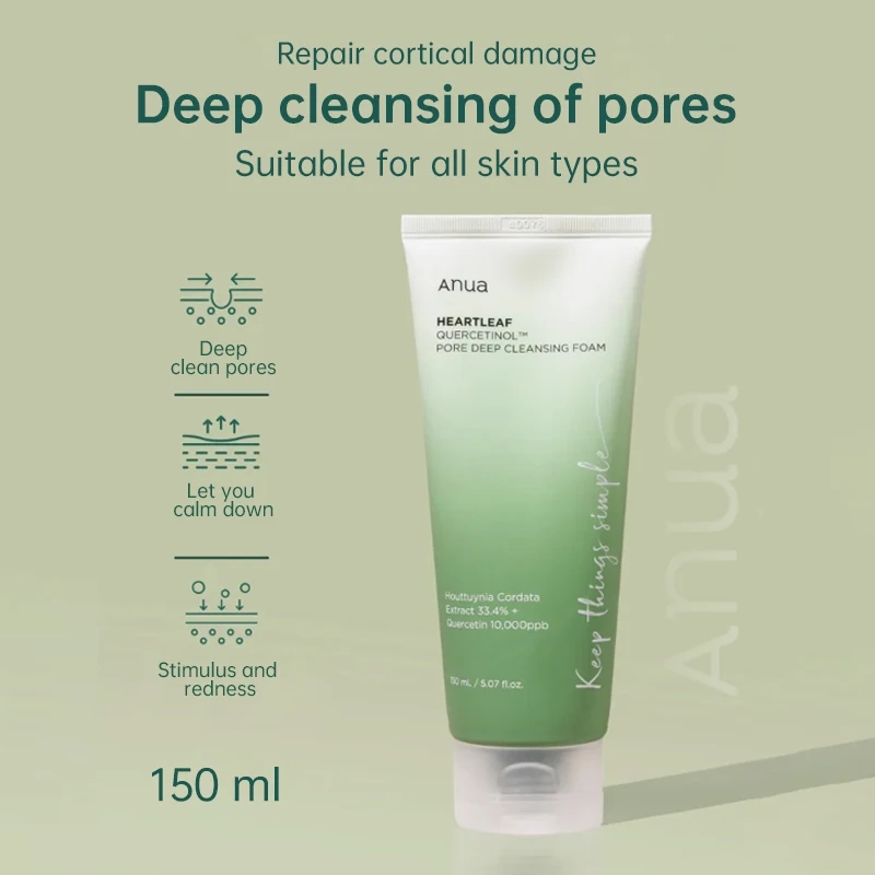 

Anua Heartleaf Quercetinol Pore Deep Cleansing Foam Remove Black Heads and Acne /Pore Control Cleansing Oil 200ml Skin Care Sets