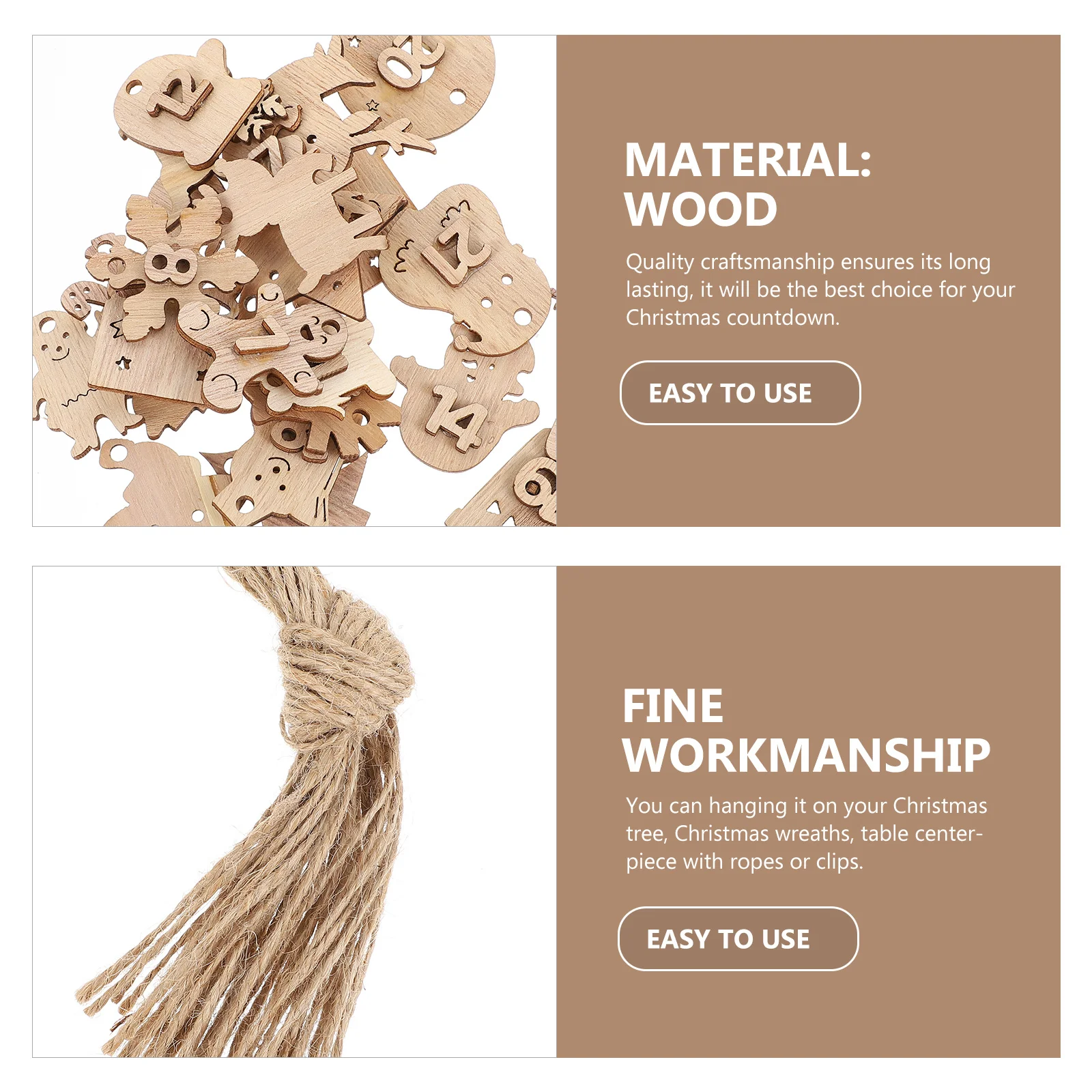 

72Pcs Wooden Christmas Label Hanging Calendar Numbers for Christmas Tree Decor Xmas Advent Calendar Numbers Festive Countdown