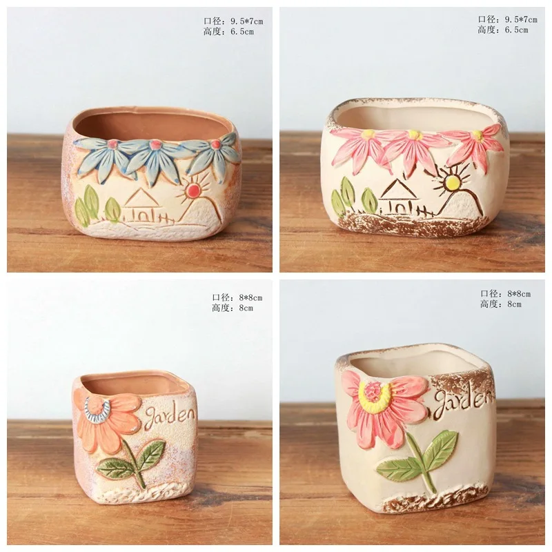 Maceta de Cerámica Rústica para Suculentas, Maceta de Terracota Transpirable para Cactus, Mini Contenedor de Flores para Escritorio
