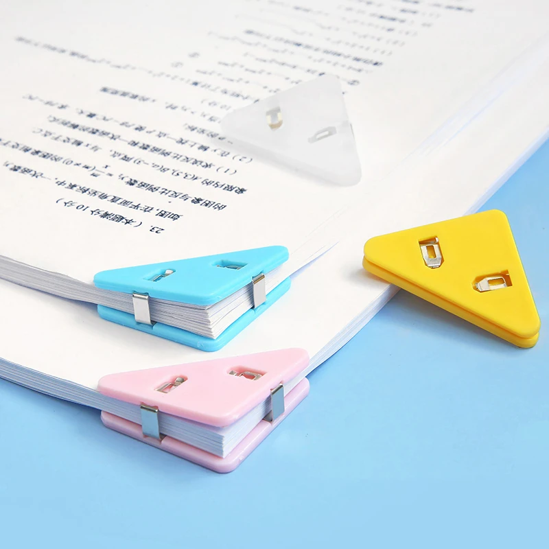 5pcs Color Corner Clips Set Triangle Transparent Page Holder Index Clamp Clip About 40 Sheets Stationery Office Student Supplies