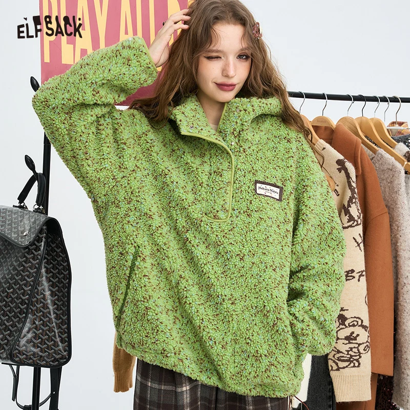 ELFSACK 2024 Winter New Arrivals Colorful plush winter coat women