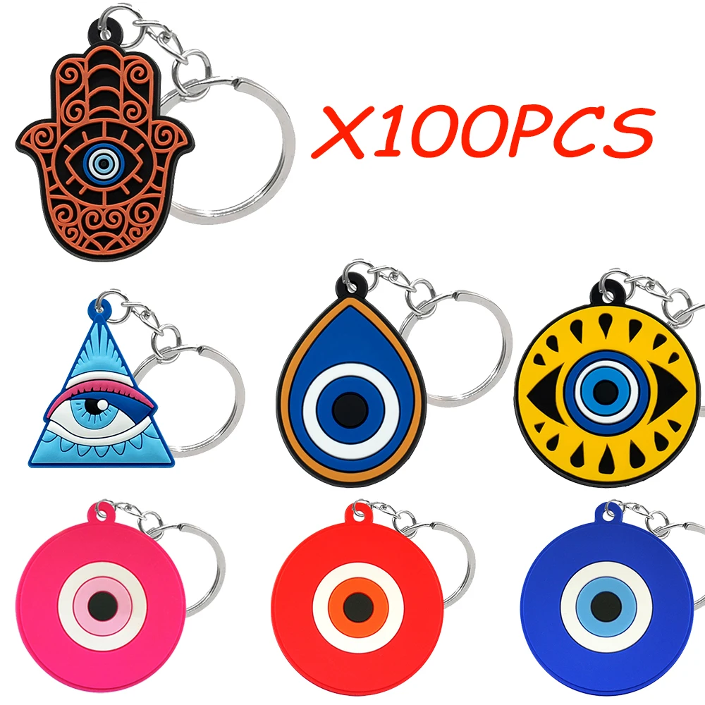 

100PCS Funny Style Keychains Cool Evil Eyes Religion Style Key Accessories for Women Men fit Car Key Decorations Friends Gifts