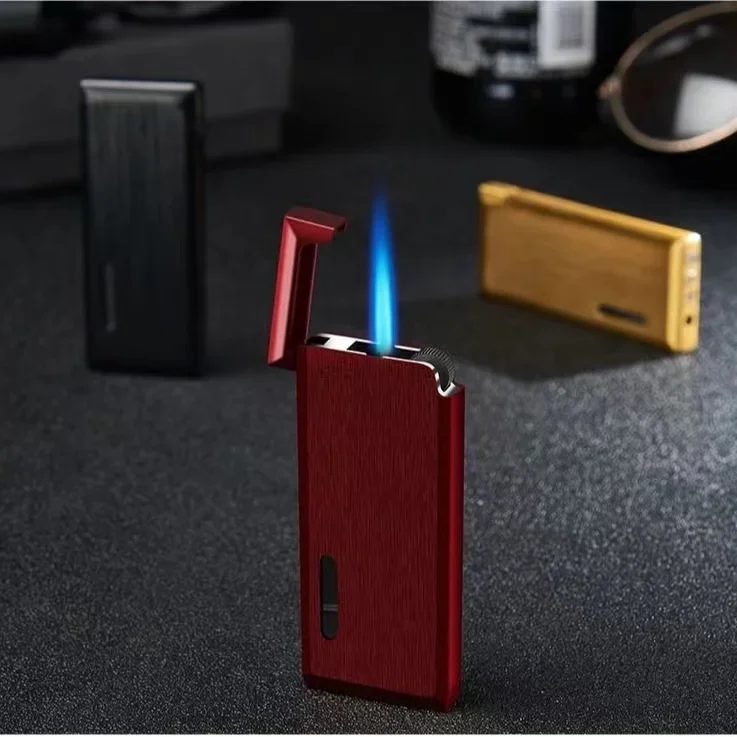 Metal Ultra-thin Portable Butane Grinding Wheel Flint Lighters Windproof Jet Turbo Torch Lighter for Smoking Gadgets for Men