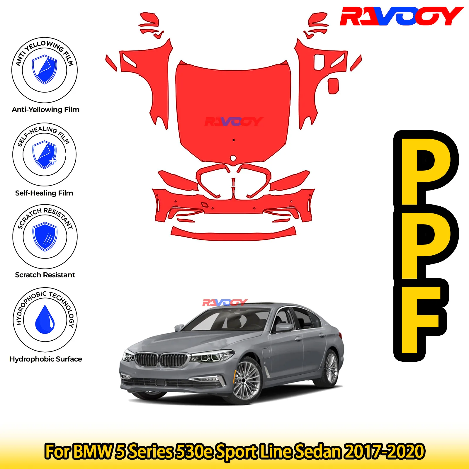 

For BMW 5 Series 530e Sport Line Sedan 2017-2020 Glossy Matte Black Precut front PPF Kit Paint Protection Film