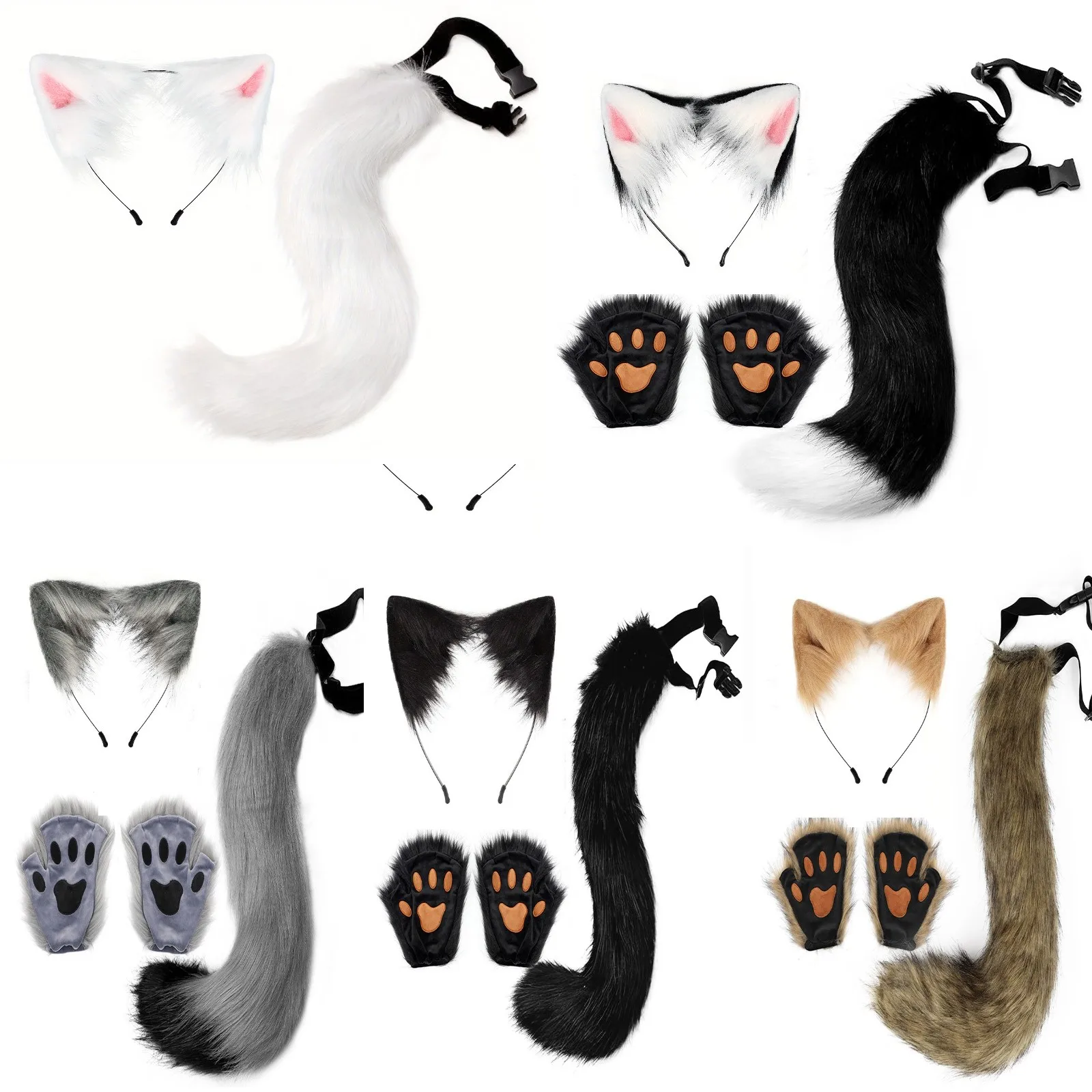 Halloween Party Fox Tail Fox Ears Set Plus Cute Paw Gloves Cosplay Animation Exhibition Character Handmade Plush Props