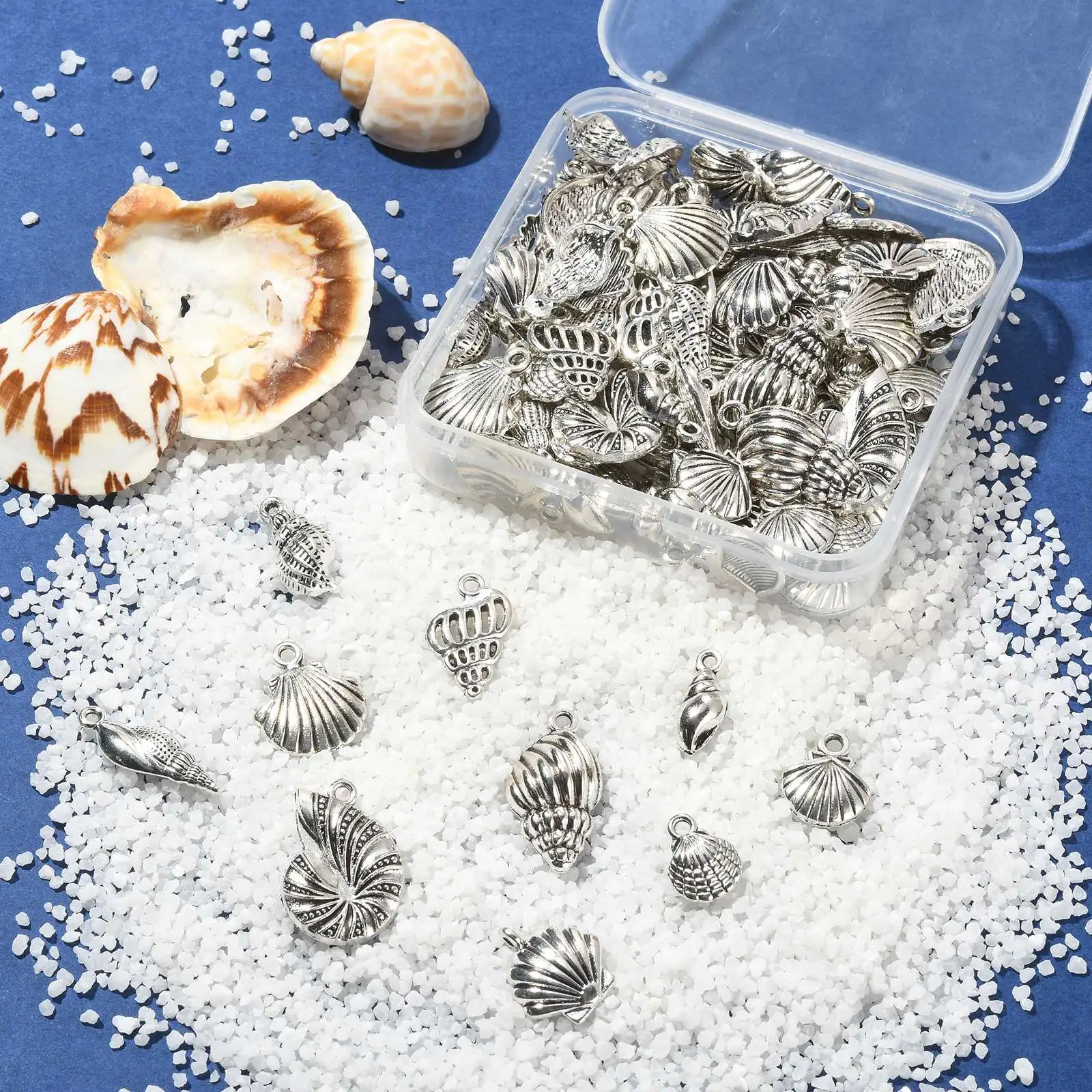 PandaHall 100 Stück Sortierte Muschel-Anhänger aus Legierung, Meereslebewesen-Charms, Tibetische Muschel-Anhänger für Schmuckherstellung – Detail 5