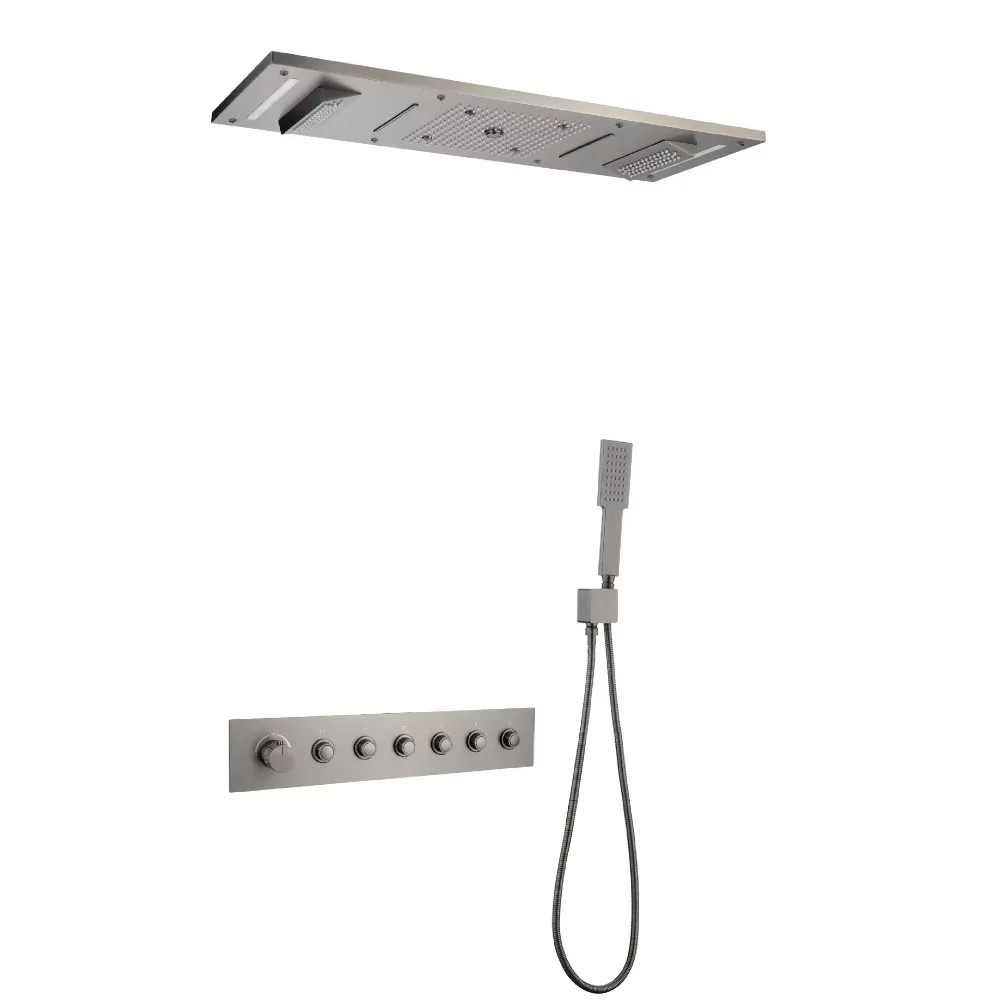 Contemporary Full Body Rain Shower Set Solid Brass Body Jets Ceiling Mount Overhead with Soft Spray Pattern Handheld for Hotels