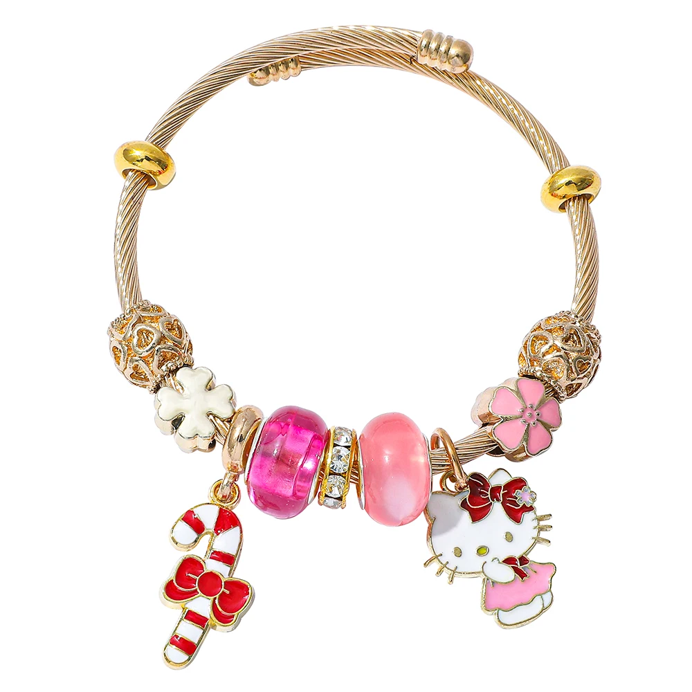

Sanrio Cartoon Figure Hello Kitty Bracelet Charm Sweet Romantic KT Cat Bangle Accessories Toy for Fashion Gifts